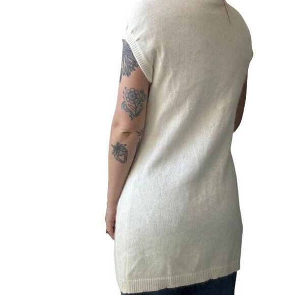 Ann Taylor Womens White Angora Blend Fluffy Fuzzy Short Sleeve Cardigan Sz S - Picture 4 of 8